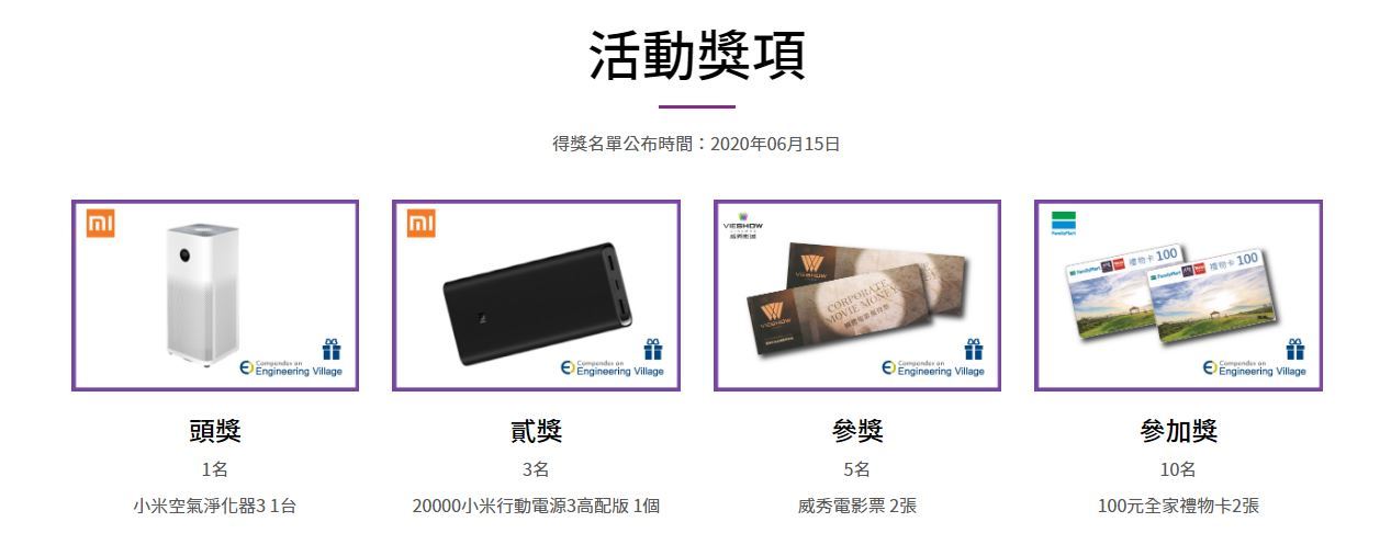 Ei Compendex 有獎徵答活動獎項